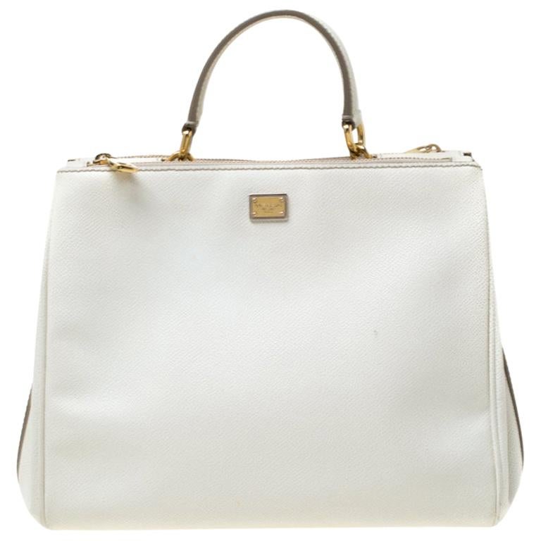 Dolce and Gabbana White Leather Miss Sicily Double Zip Top Handle Bag