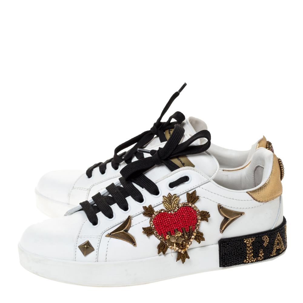 Dolce and Gabbana White Leather Portofino Heart Low Top Sneakers Size 38 1