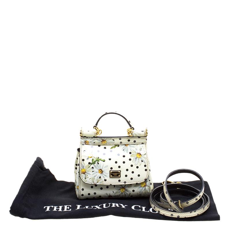 Dolce and Gabbana White Polka Dots Floral Print Patent Leather Miss Sicily Cross 7