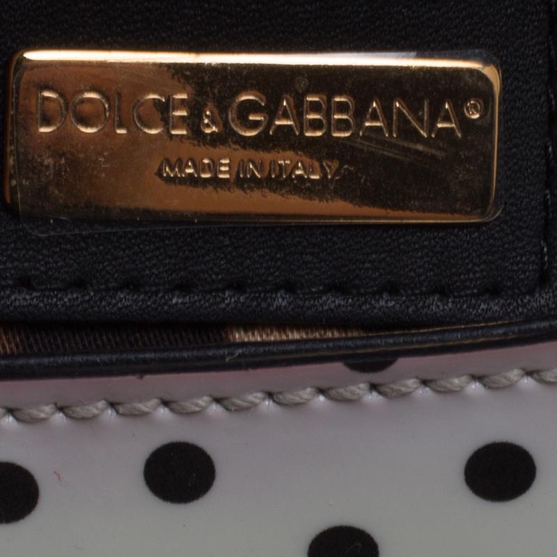 Dolce and Gabbana White Polka Dots Floral Print Patent Leather Miss Sicily Cross 5