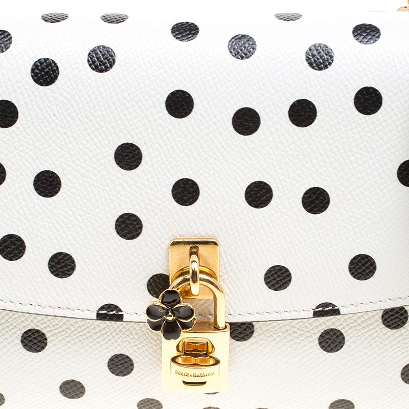 Gray Dolce and Gabbana White Polka Dots Leather Padlock Chain Clutch