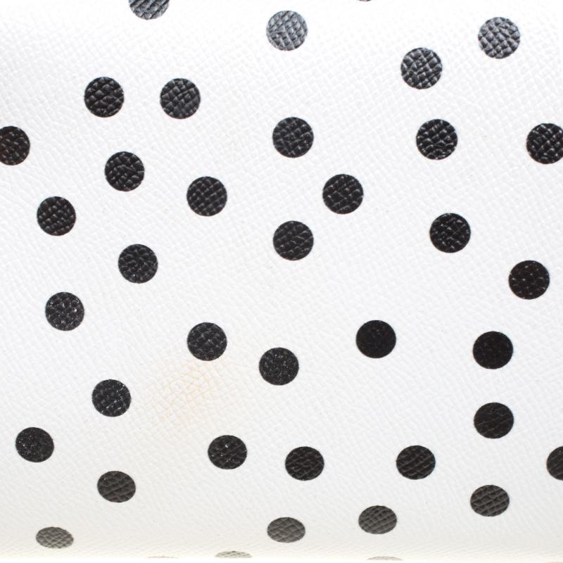 Dolce and Gabbana White Polka Dots Leather Padlock Chain Clutch 1
