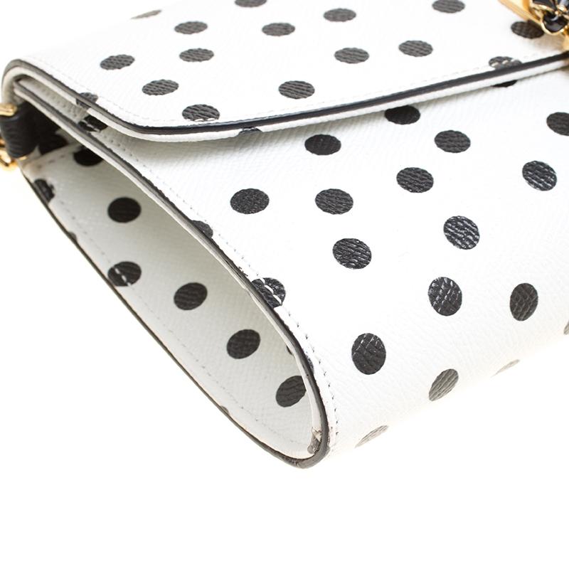 Dolce and Gabbana White Polka Dots Leather Padlock Chain Clutch 3