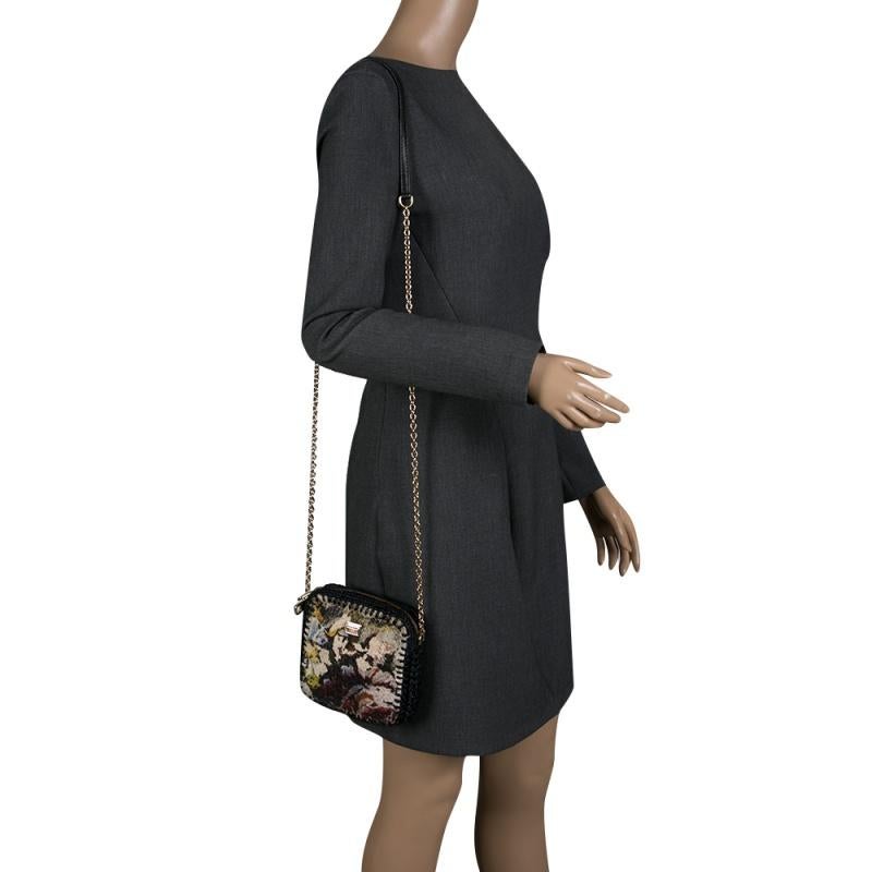 Black Dolce and Gabbana Woven Fabric and Raffia Shoulder Bag