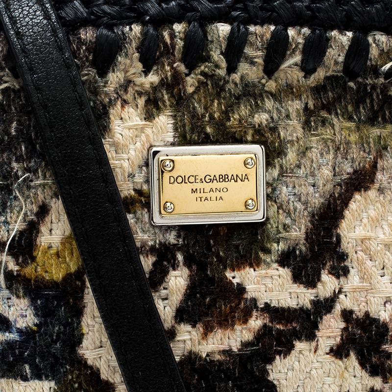 Dolce and Gabbana Woven Fabric and Raffia Shoulder Bag 1