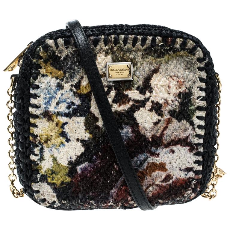Dolce and Gabbana Woven Fabric and Raffia Shoulder Bag