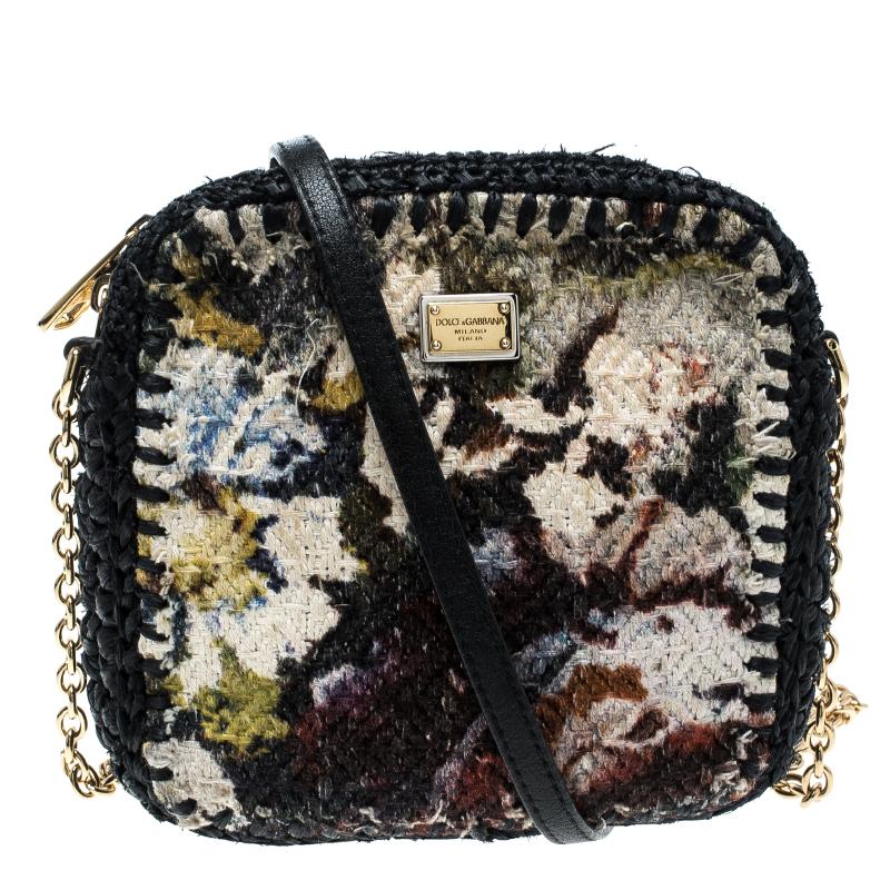 Dolce and Gabbana Woven Fabric and Raffia Shoulder Bag