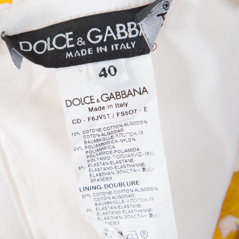 Dolce and Gabbana Yellow Almond Blossom Print Cotton Bustier Sheath Dress S In Good Condition In Dubai, Al Qouz 2