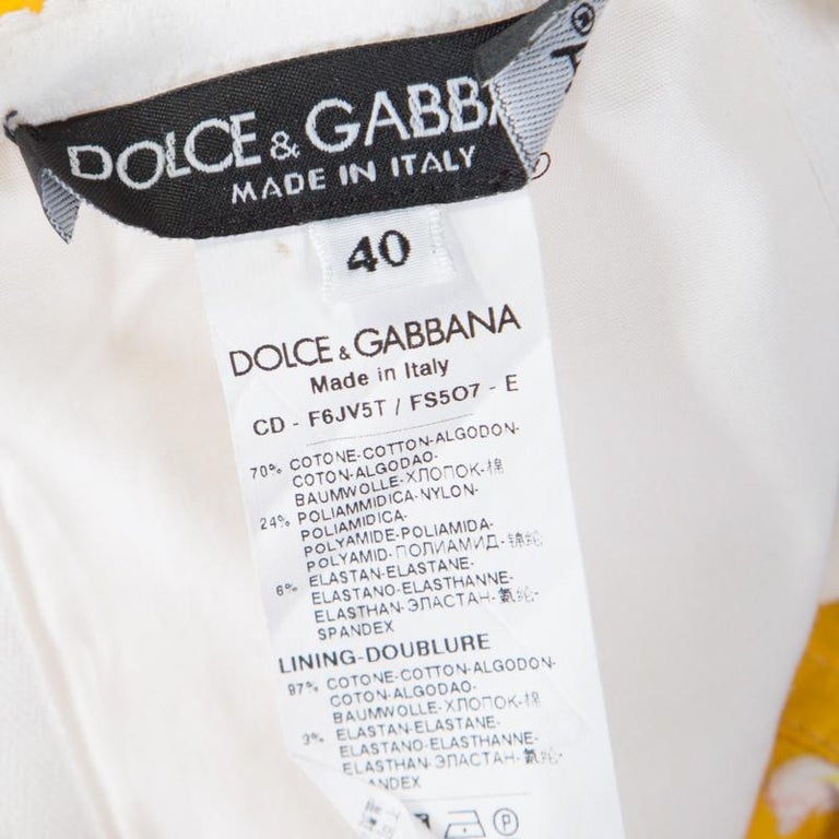 Dolce and Gabbana Yellow Almond Blossom Print Cotton Bustier Sheath ...