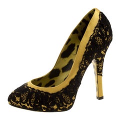 Dolce and Gabbana Yellow/Black Satin and Lace Pumps Size 36