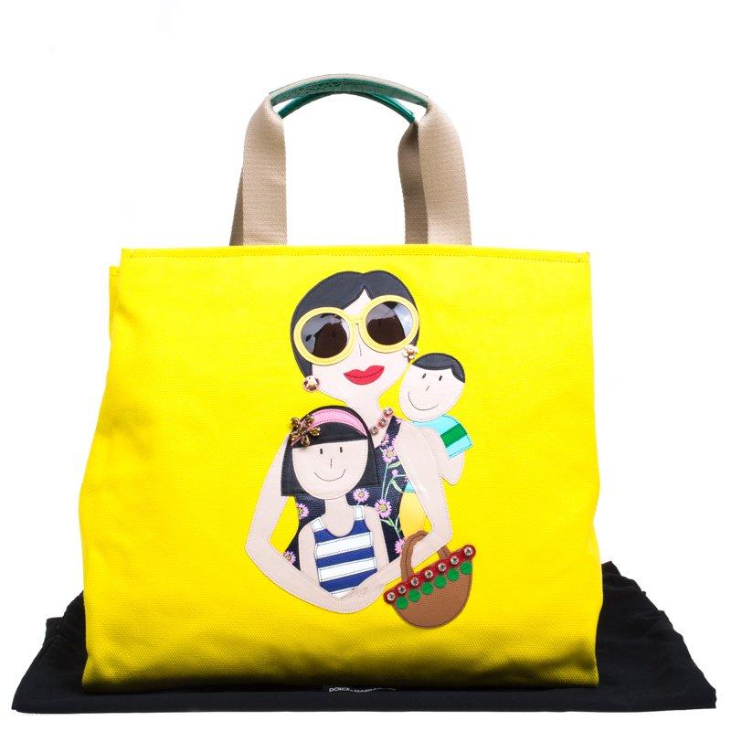 Dolce and Gabbana Yellow Canvas and Leather Maria Shopper Tote 6