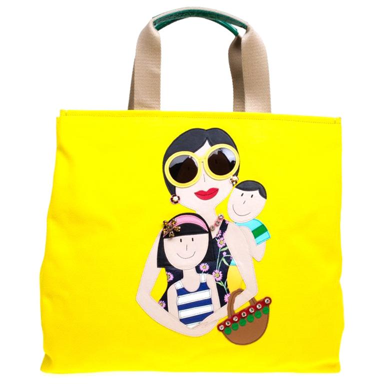 Dolce and Gabbana Yellow Canvas and Leather Maria Shopper Tote