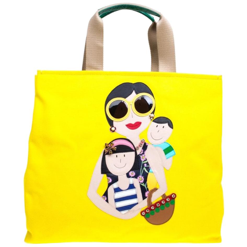 Dolce and Gabbana Yellow Canvas and Leather Maria Shopper Tote