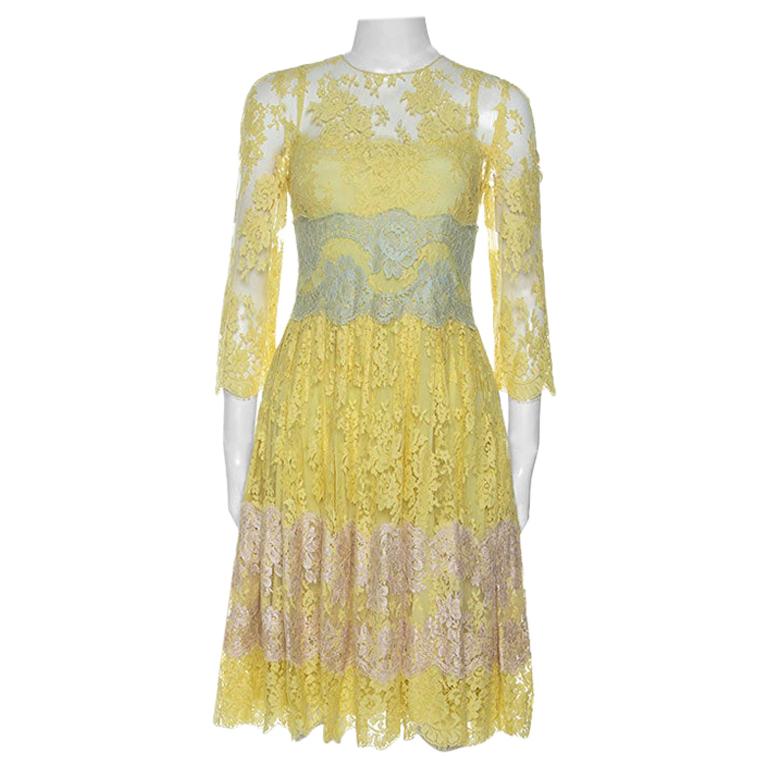 yellow lace midi dress