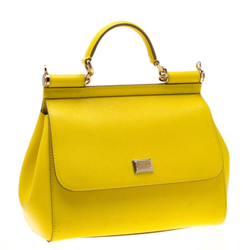 Women's Dolce and Gabbana Yellow Leather Medium Miss Sicily Tote