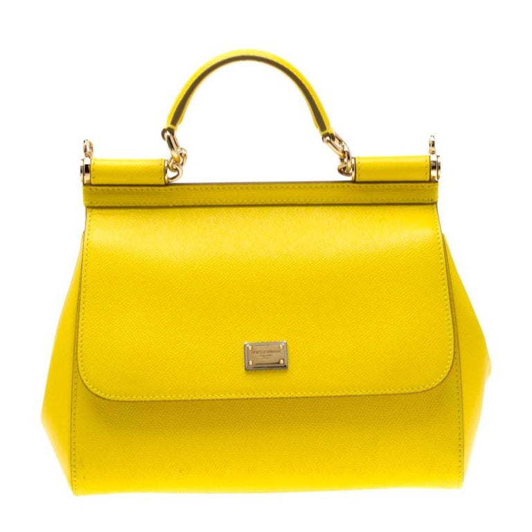 Dolce and Gabbana Yellow Leather Medium Miss Sicily Tote For Sale at ...