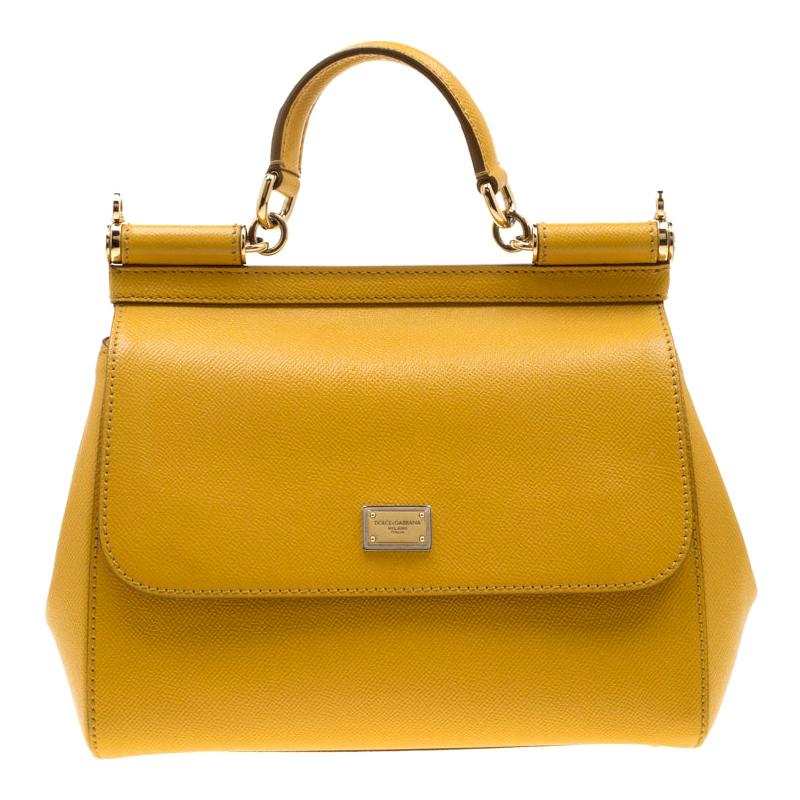 Dolce and Gabbana Yellow Leather Medium Miss Sicily Tote