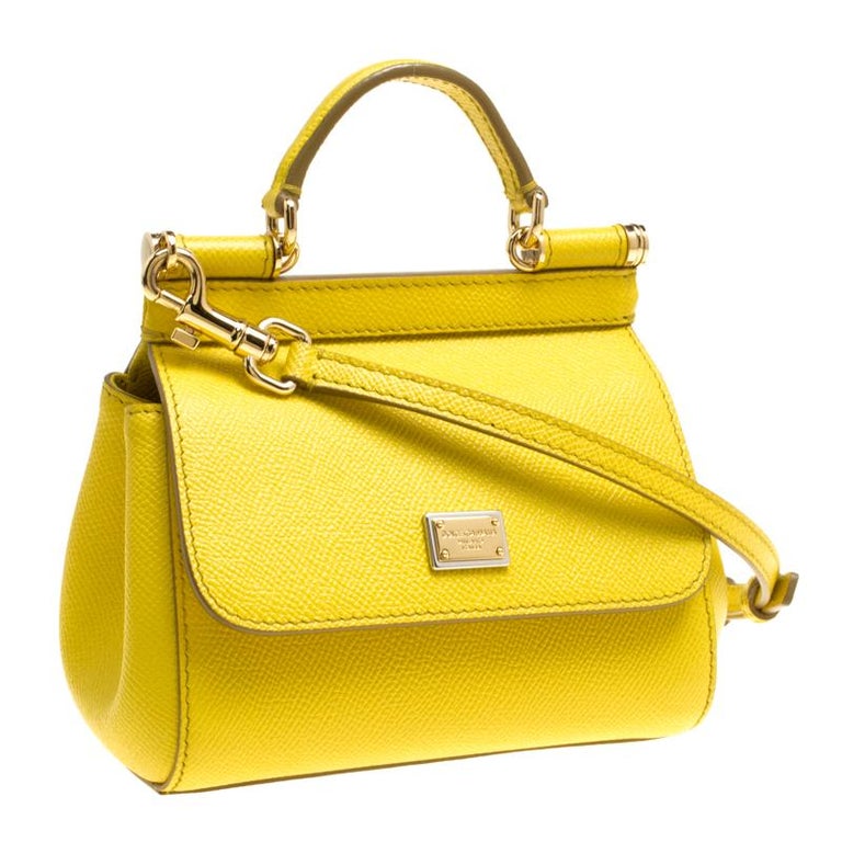 Dolce and Gabbana Yellow Leather Micro Miss Sicily Top Handle Bag at ...
