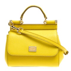 Dolce and Gabbana Yellow Leather Micro Miss Sicily Top Handle Bag