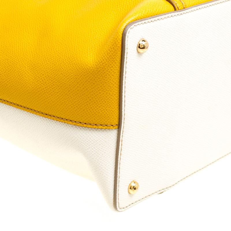 Dolce and Gabbana Yellow/Off White Leather Miss Escape Tote 6