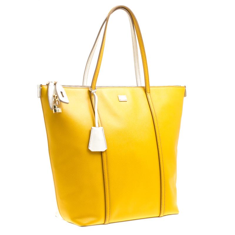 Dolce and Gabbana Yellow/Off White Leather Miss Escape Tote (Gelb)