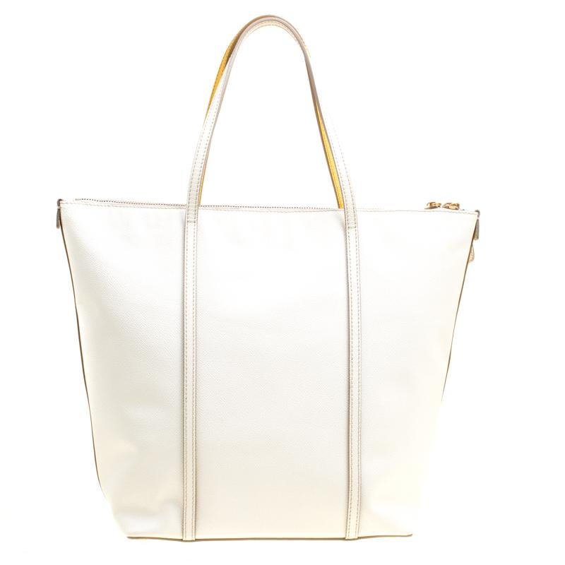Women's Dolce and Gabbana Yellow/Off White Leather Miss Escape Tote
