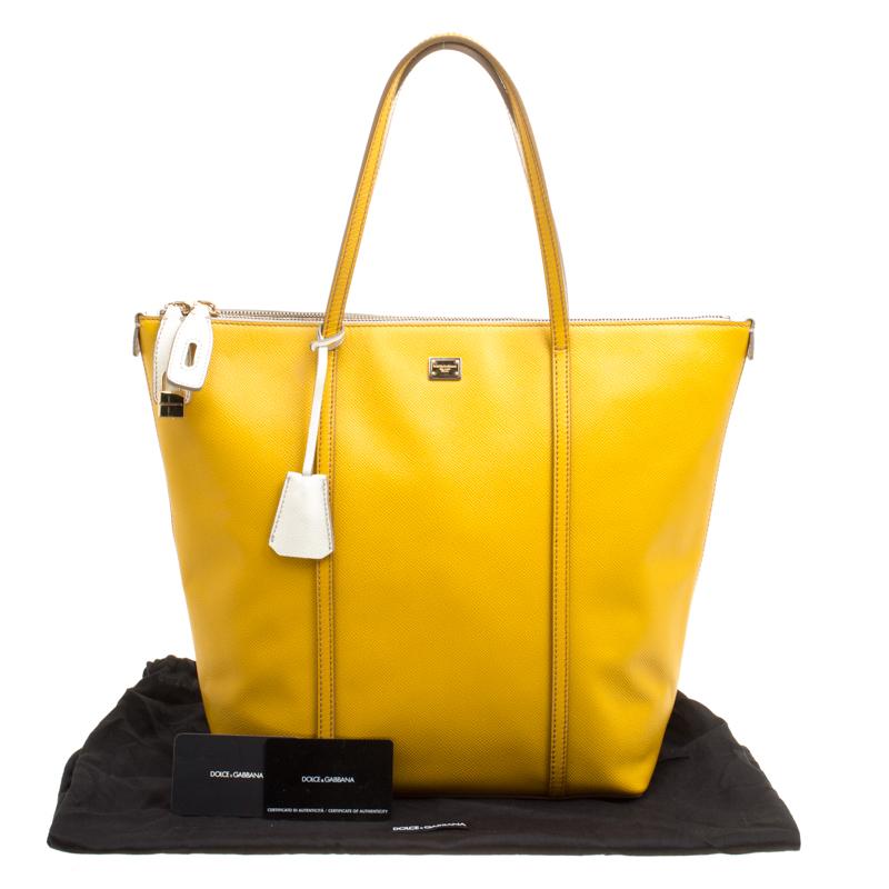 Dolce and Gabbana Yellow/Off White Leather Miss Escape Tote 5