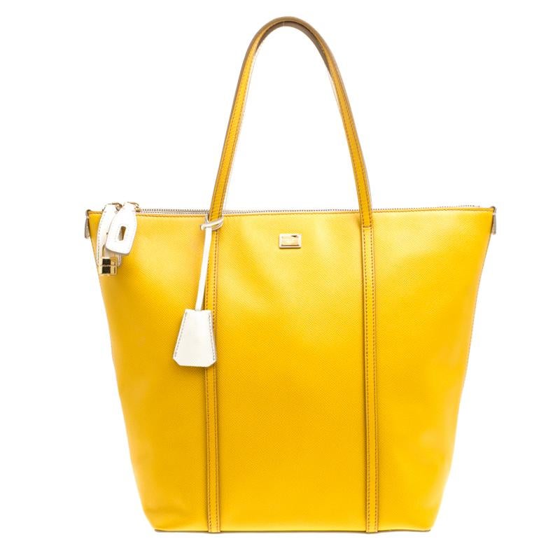 Dolce and Gabbana Yellow/Off White Leather Miss Escape Tote