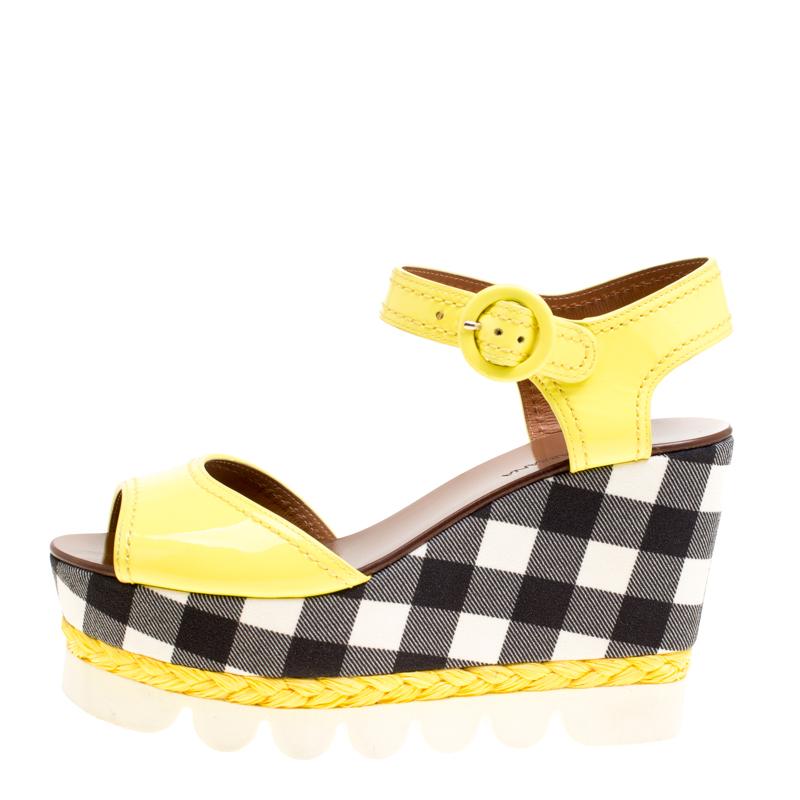 Dolce and Gabbana Yellow Patent Leather  Espadrille Wedge Platform Sandals 38.5 1