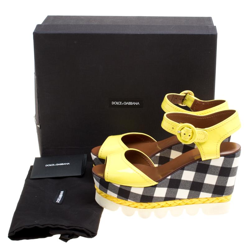 Dolce and Gabbana Yellow Patent Leather  Espadrille Wedge Platform Sandals 38.5 3