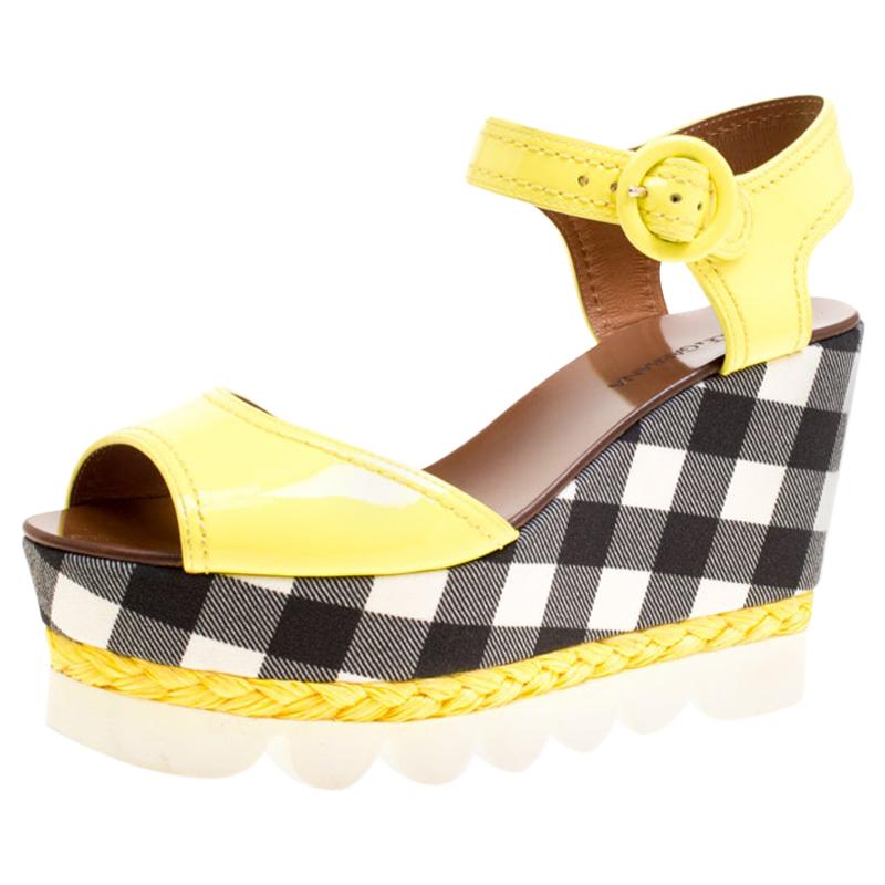 Dolce and Gabbana Yellow Patent Leather  Espadrille Wedge Platform Sandals 38.5