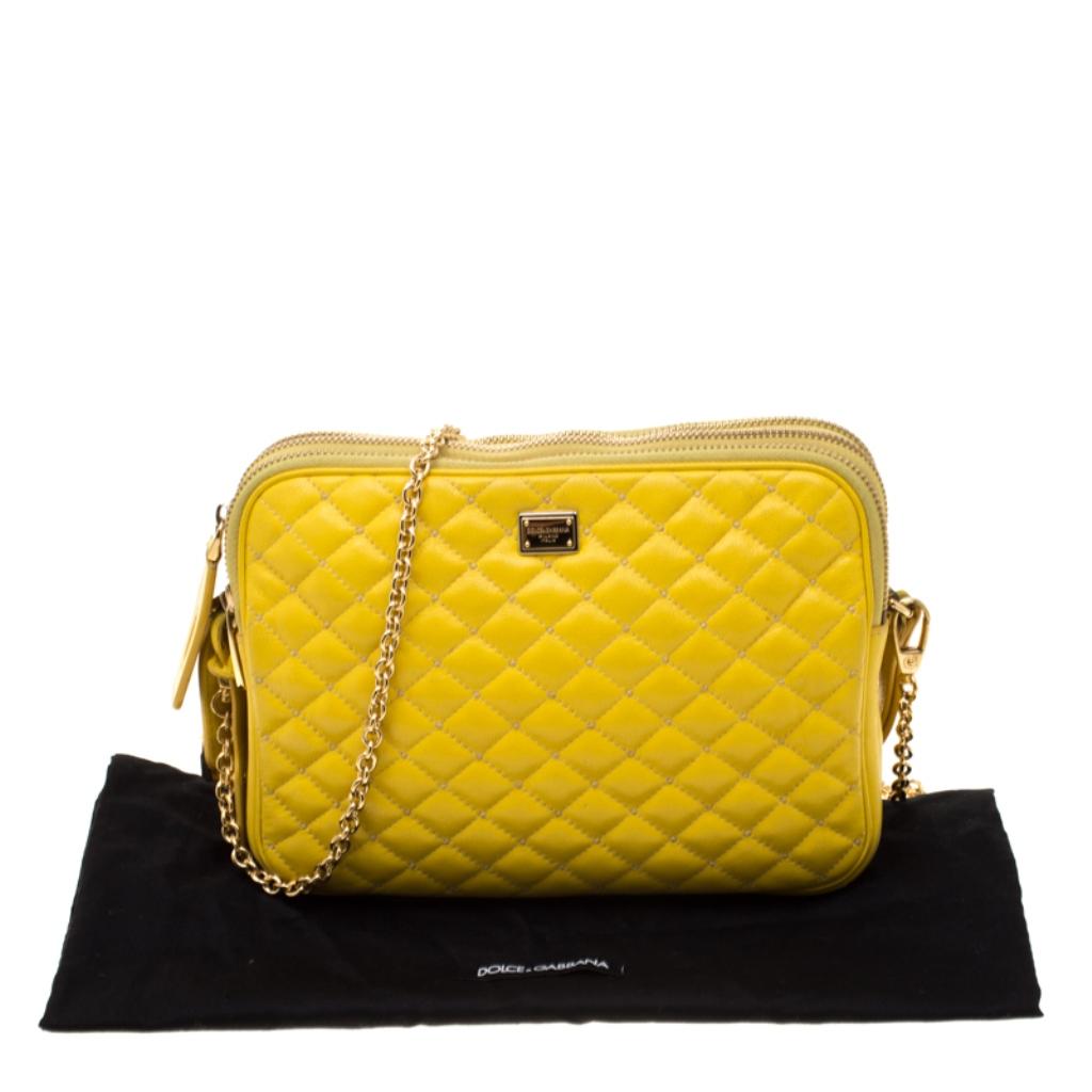 Dolce and Gabbana Yellow Quilted Leather Crossbody Bag 7