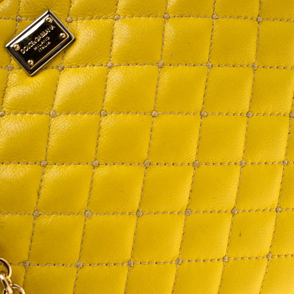 Dolce and Gabbana Yellow Quilted Leather Crossbody Bag 4