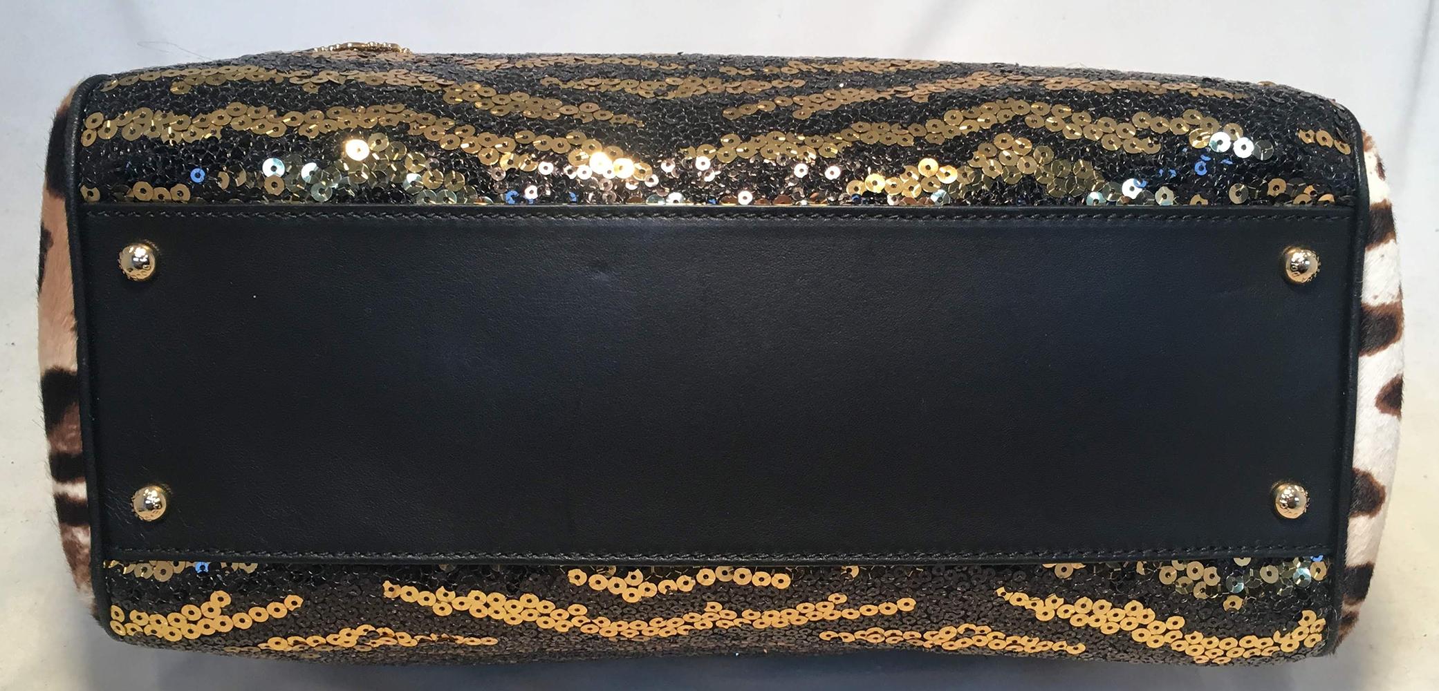 Black Dolce and Gabbana Zebra Sequin and Leopard Print Fur Miss Sicily Bag 