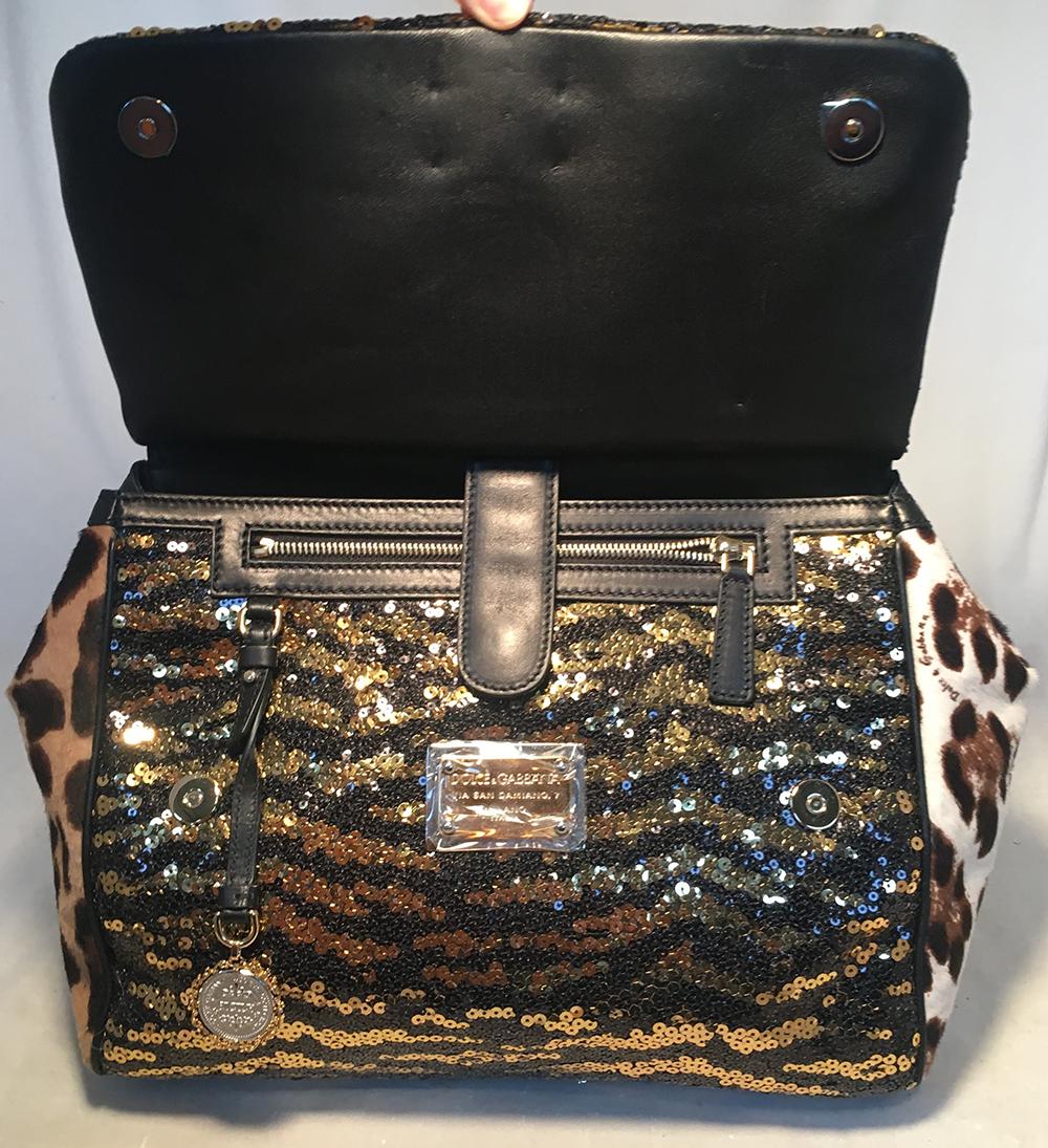 Dolce and Gabbana Zebra Sequin and Leopard Print Fur Miss Sicily Bag  In Good Condition In Philadelphia, PA