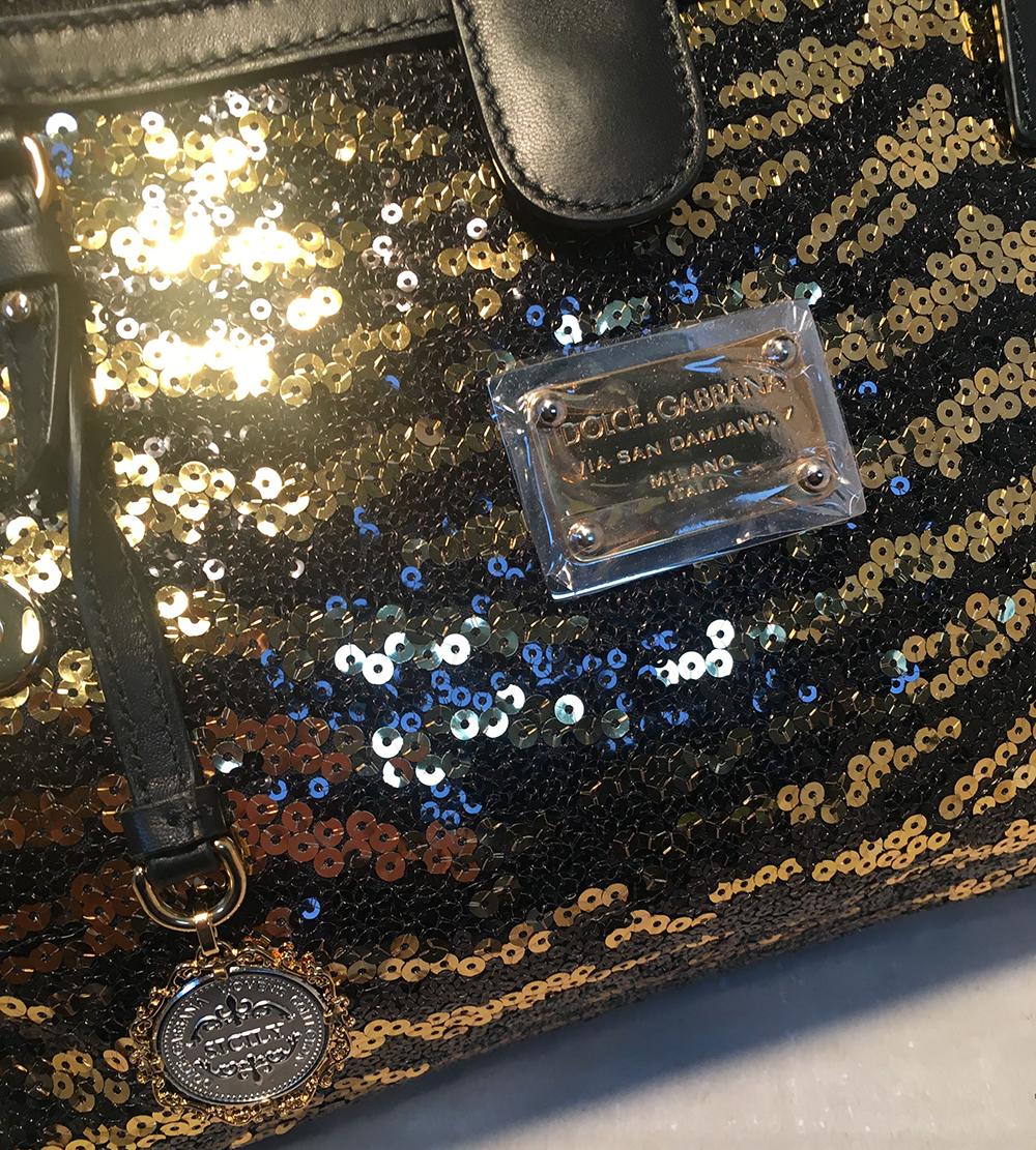 Women's Dolce and Gabbana Zebra Sequin and Leopard Print Fur Miss Sicily Bag
