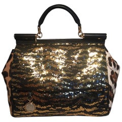 Dolce and Gabbana Zebra Sequin and Leopard Print Fur Miss Sicily Bag