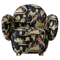 Dolce Armchair with Plush Black Beige Dedar Fabric by Matteo Cibic