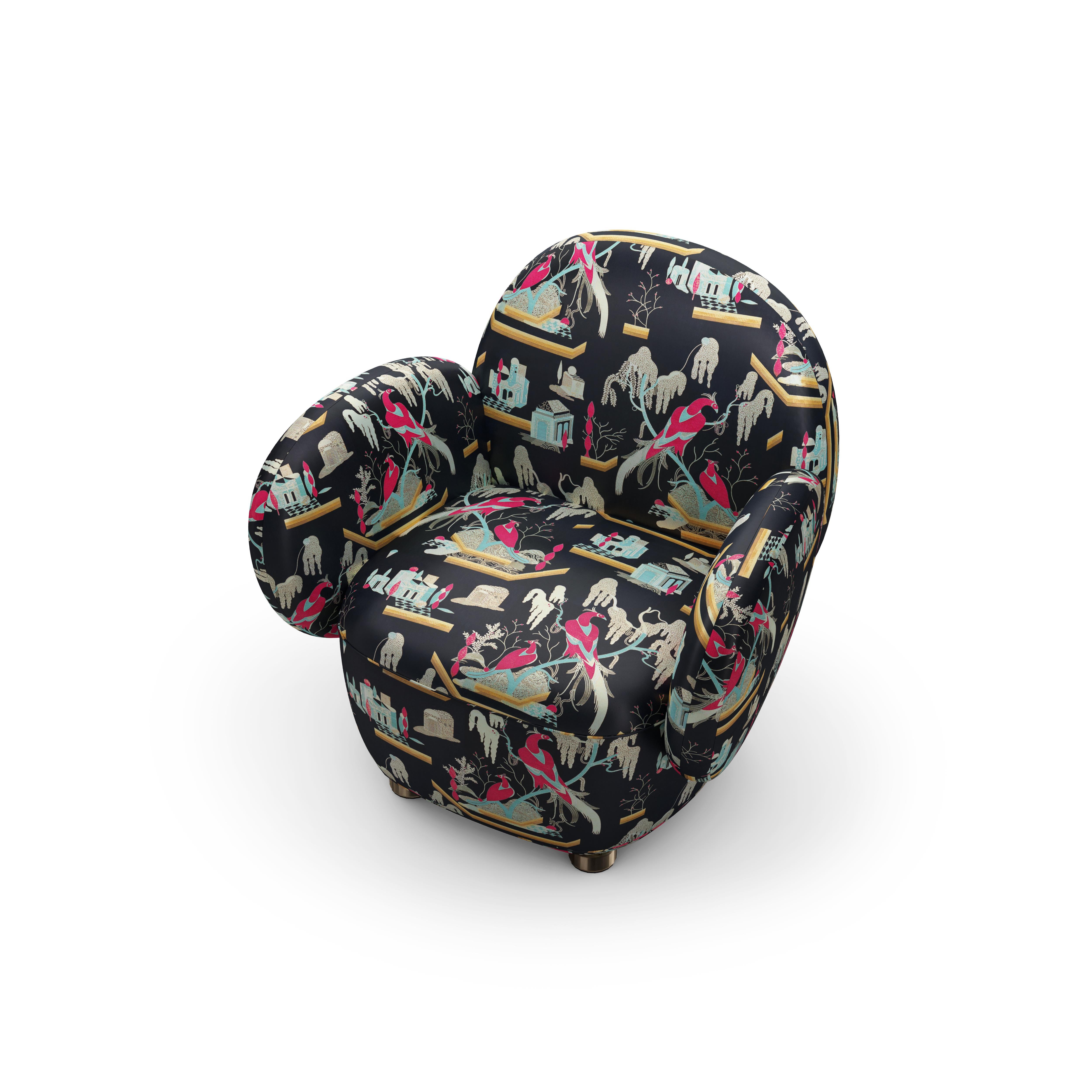 Indian Dolce Armchair with Plush Black Pink Dedar Fabric by Matteo Cibic For Sale