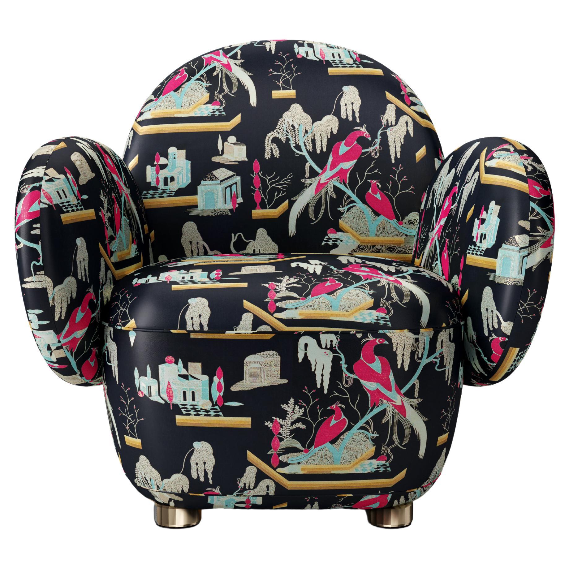 Dolce Armchair with Plush Black Pink Dedar Fabric by Matteo Cibic For Sale