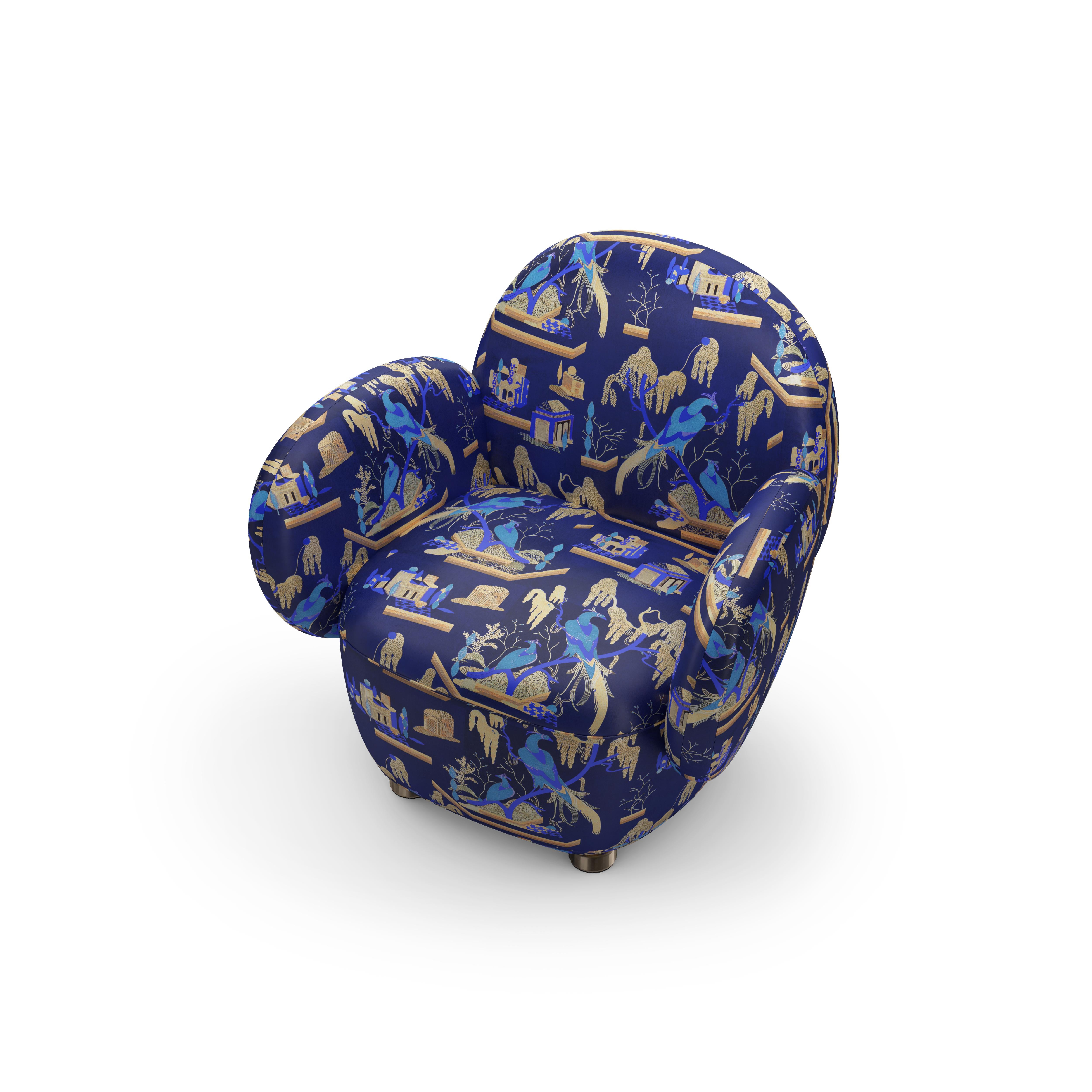 Modern Dolce Armchair with Plush Blue Dedar Fabric by Matteo Cibic For Sale