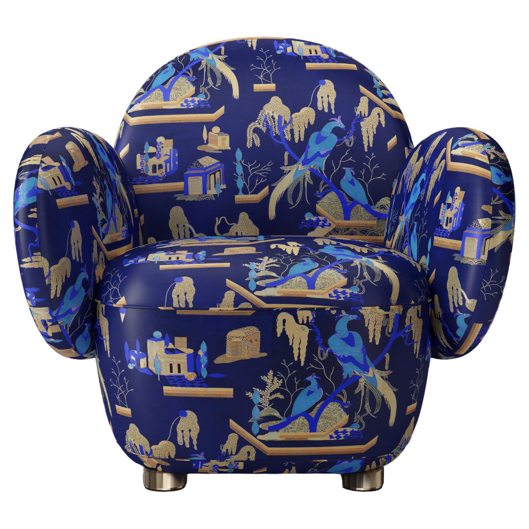 Dolce Armchair with Plush Blue Dedar Fabric by Matteo Cibic For Sale