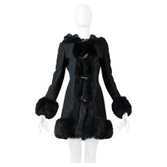 Dolce Black Wool Toggle Coat With Fur Trim Hood
