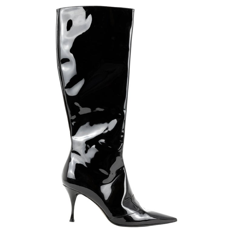 Dolce & Gabbana Black Patent Leather Vally High Boots Shoes