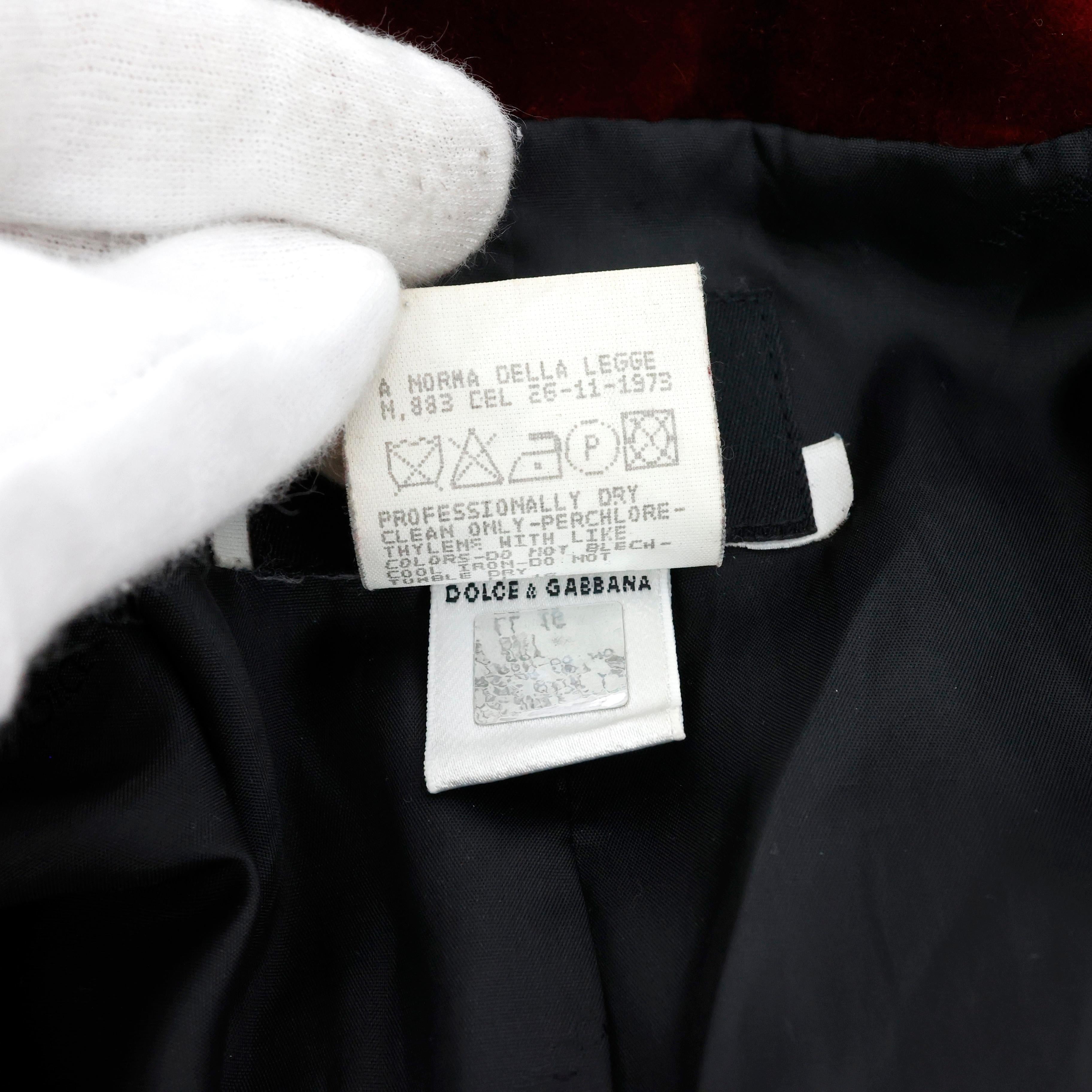 Dolce & Gabbana Velvet Jacket / Blazer In Excellent Condition For Sale In Bressanone, Trentino-Alto Adige
