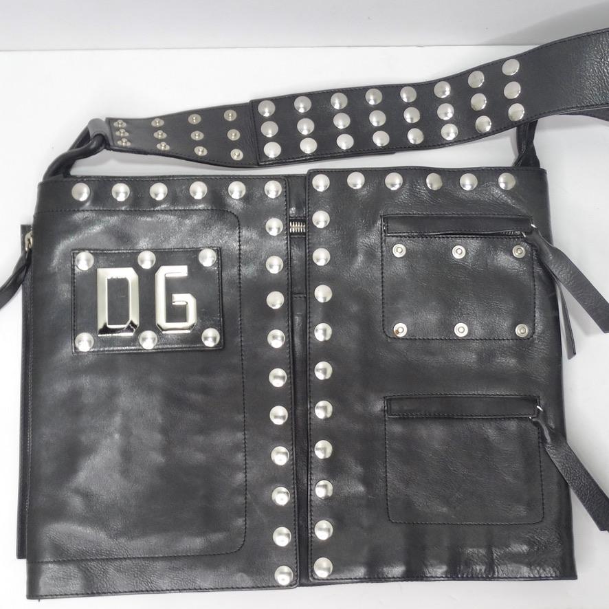 Women's or Men's Dolce & Gabana Leather Studded Crossbody Utility Bag For Sale