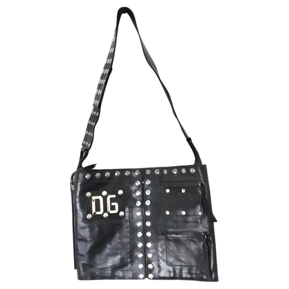 Dolce & Gabana Leather Studded Crossbody Utility Bag For Sale