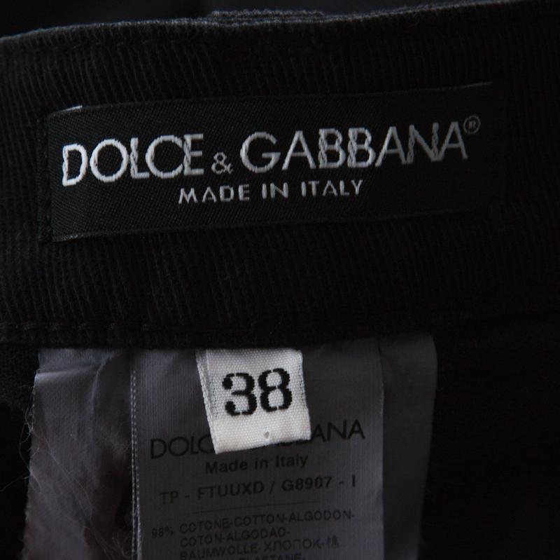 Dolce & Gabanna Black Cotton Striped Texture Pants S In Good Condition In Dubai, Al Qouz 2