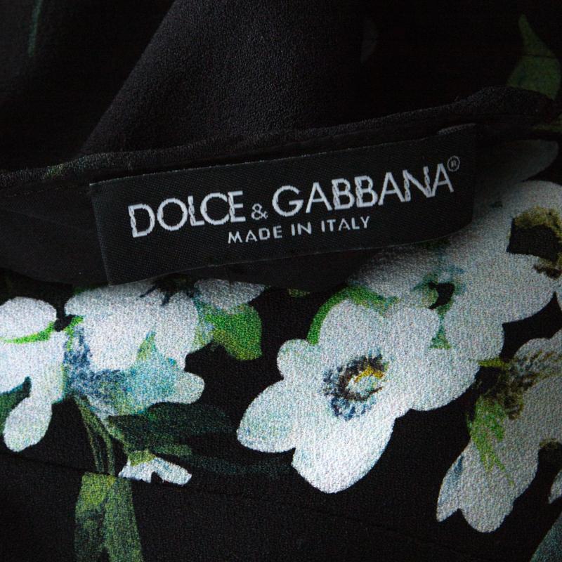 Dolce & Gabanna Black Floral Print Moss Crepe Cap Sleeve Sheath Dress S 1
