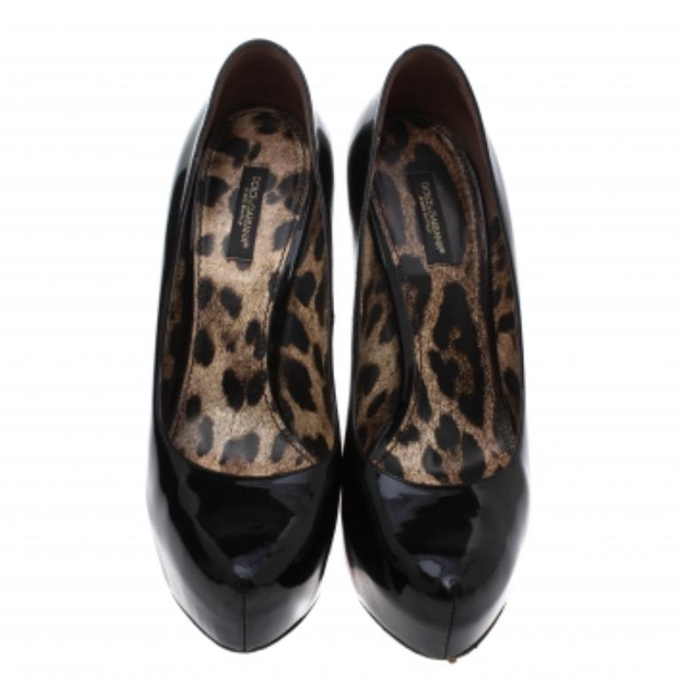 Dolce & Gabanna Black Patent Leather Platform Pumps Size 38 For Sale 1